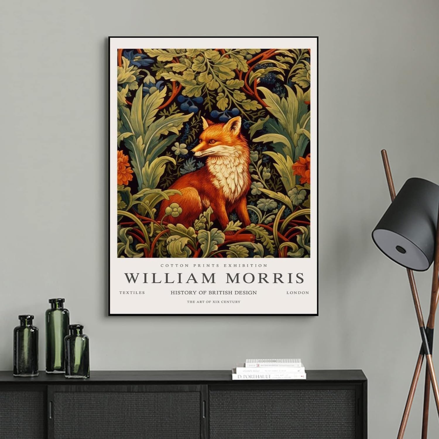 Amazon.co.jp: ウィリアム・モリス・ポスターキツネ動物花キャンバス
